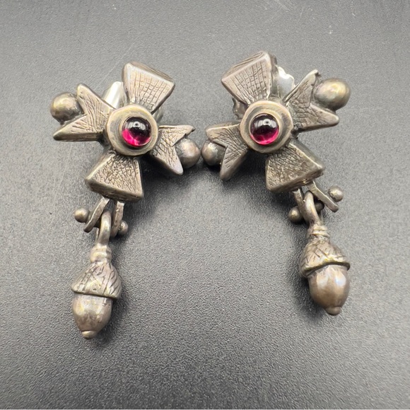 Kara Varian Baker Jewelry - Rare Y2K Kara Varian Baker Sterling Silver Garnet Earrings Cross Vamp Goth